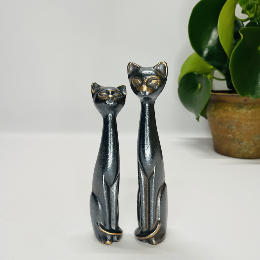 Billede af Katte - siddende par - skulptur i ægte bronze
