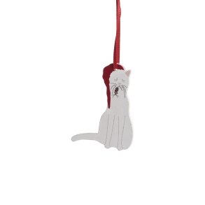 Woodornament Cat white, H.8cm