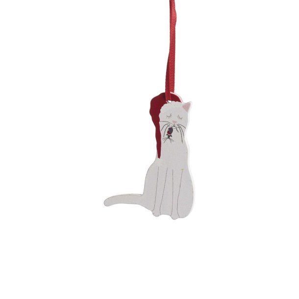 Woodornament Cat white, H.8cm