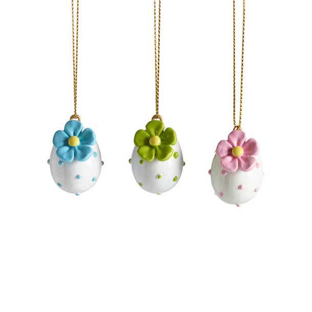 Hanging egg with flower, assorted colors H.4cm