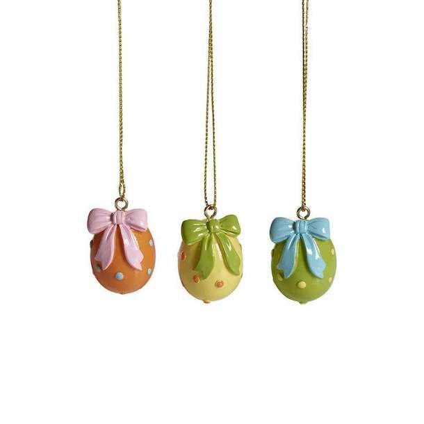 Hanging egg with bow, color assort H.4cm