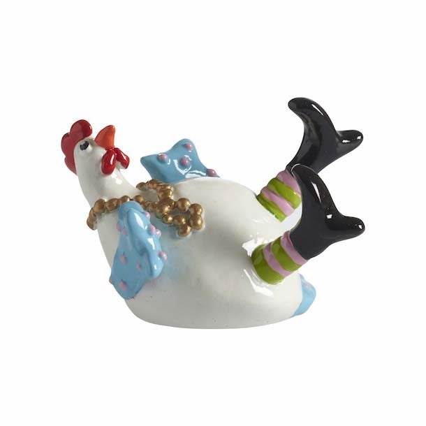 Hen with necklace, blue H.5cm