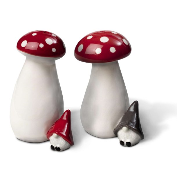 Salt and pepper Gnome on mushroom 2 pcs H.8-9cm