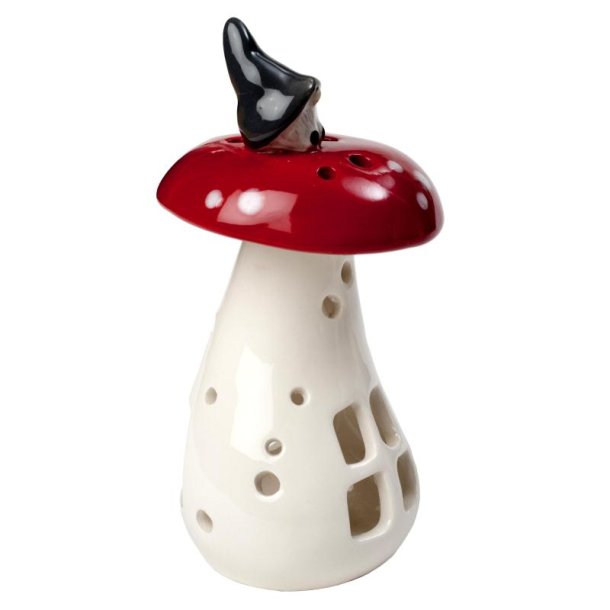 Lantern Gnome on mushroom H.14cm