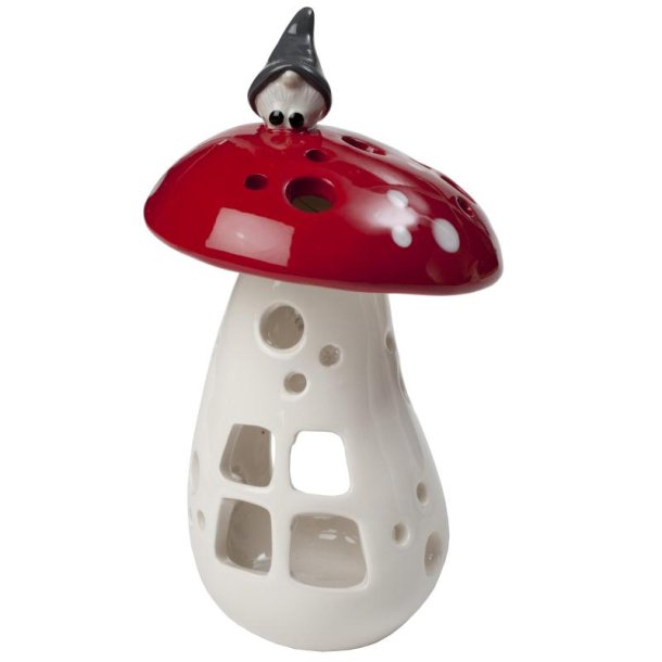 Lantern Gnome on mushroom H.17cm