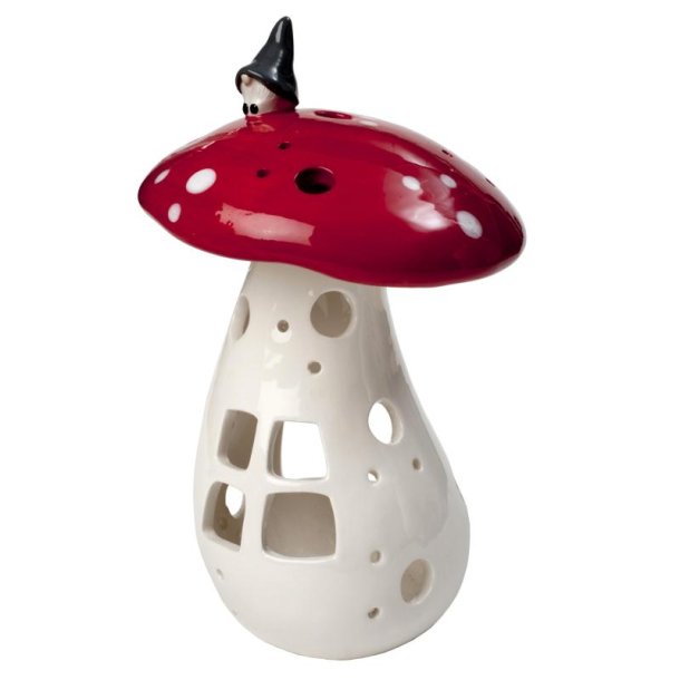 Lantern Gnome on mushroom H.21cm