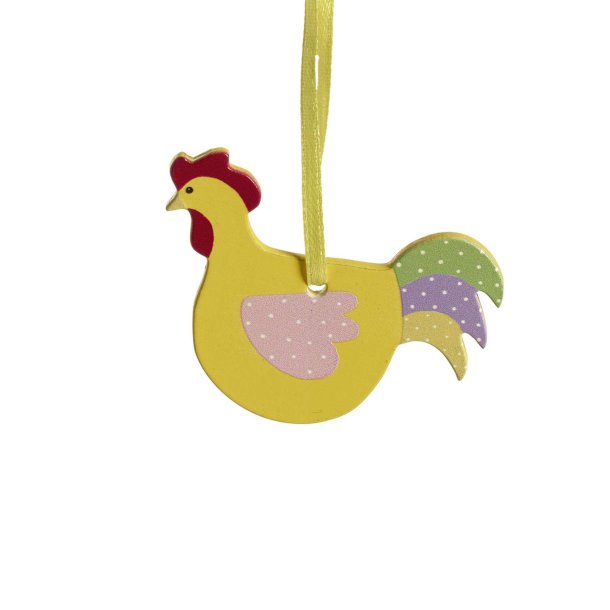 Woodornament Rooster, yellow L.6,3cm