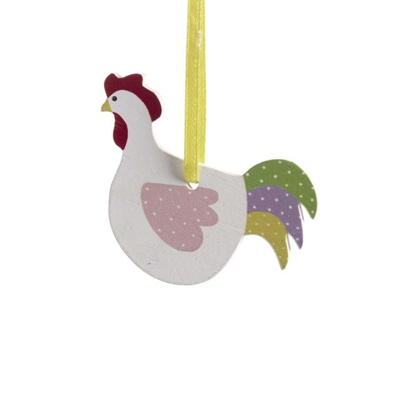 Woodornament Rooster, white L.6,3cm
