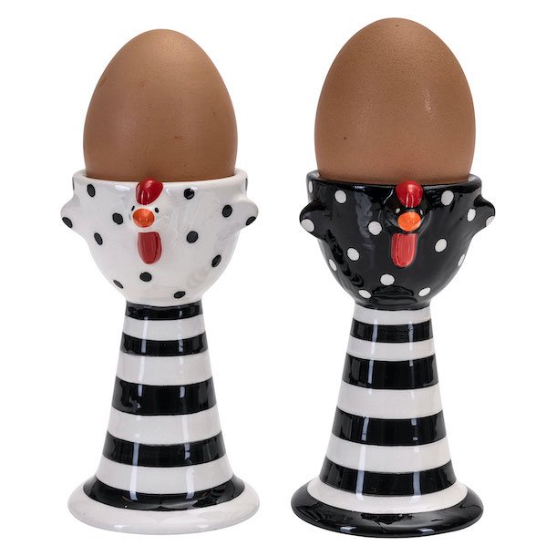 Eggcup Hen 2pcs black/white H.10.5cm