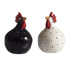 Salt and pepper Hen, white 2 pcs H.8cm