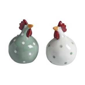 Salt and pepper Hen, green 2 pcs H.8cm