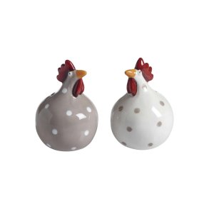 Salt and pepper Hen, beige 2 pcs H.8cm
