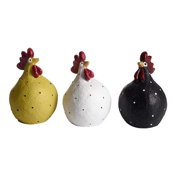 Hen yellow, white, black 3pcs H.5,2cm