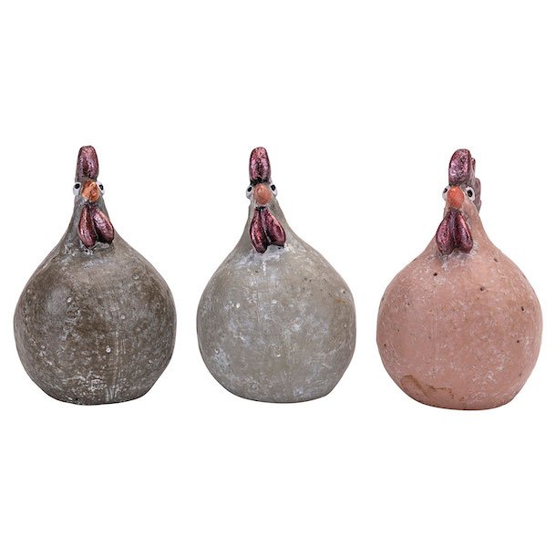 Hen 3pcs lightgrey, terracotta, grey H.5,2cm