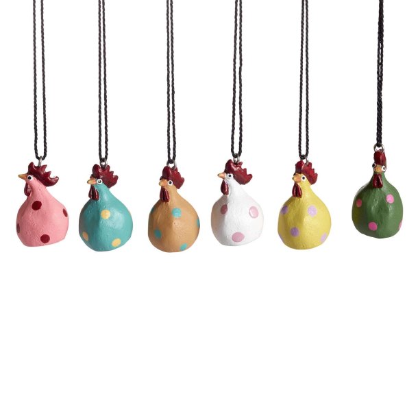 Hanging Hen 6pcs mix, Rose quartz, Jade, Amethyst H.4cm