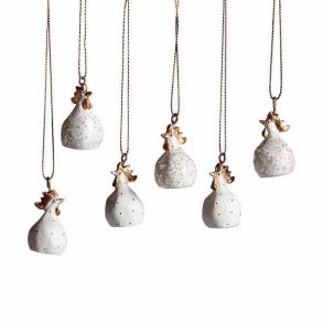 Hanging Hen 6pcs mix Glamour, white/gold H.4cm
