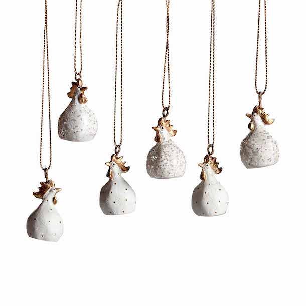 Hanging Hen 6pcs mix Glamour, white/gold H.4cm