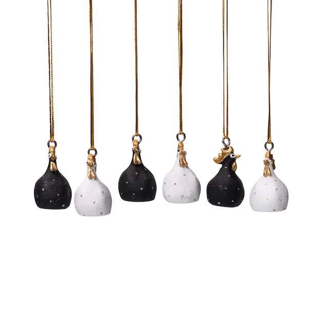 Hanging Hen 6pcs mix, white/gold, black/gold H.4cm