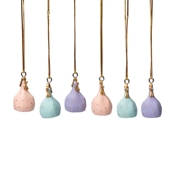 Hanging Hen 6pcs mix, Rose quartz, Jade, Amethyst H.4cm