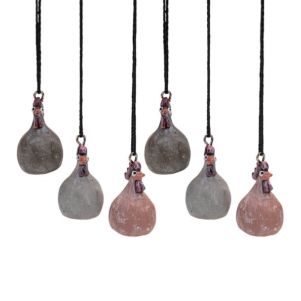 Hanging Hen 6pcs mix, grey, lightgrey, terracotta H.4cm