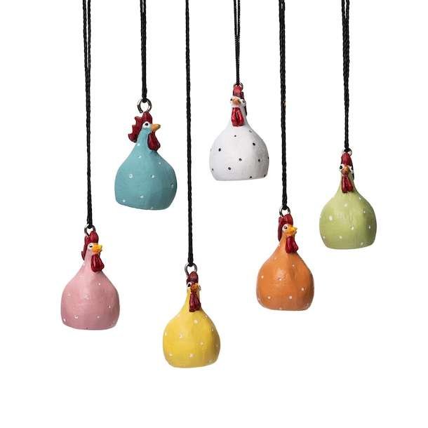 Hanging Hen mix pink, turquoise, yellow, white, orange, green H.4cm