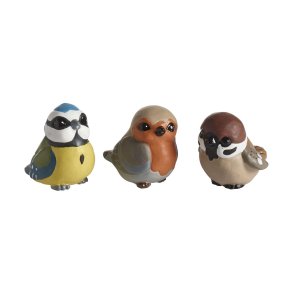 Birds, Blue tit, Robin, Tree sparrow, 3-pack, H.3,5cm