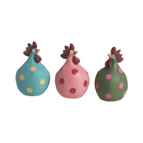 Hen Poppy turqouise, pink, green 3pcs H.5,2cm