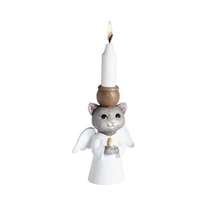 Candleholder Cat, Angel H.14,8cm
