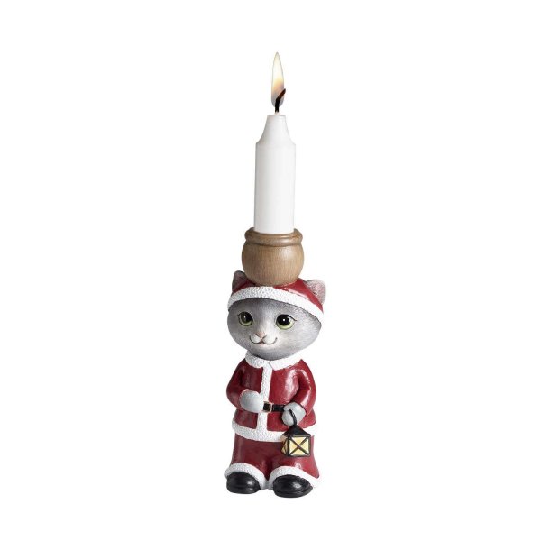 Candleholder Cat, Santa H.14,8cm