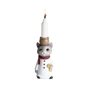 Candleholder Cat, Snowman H.14,8cm